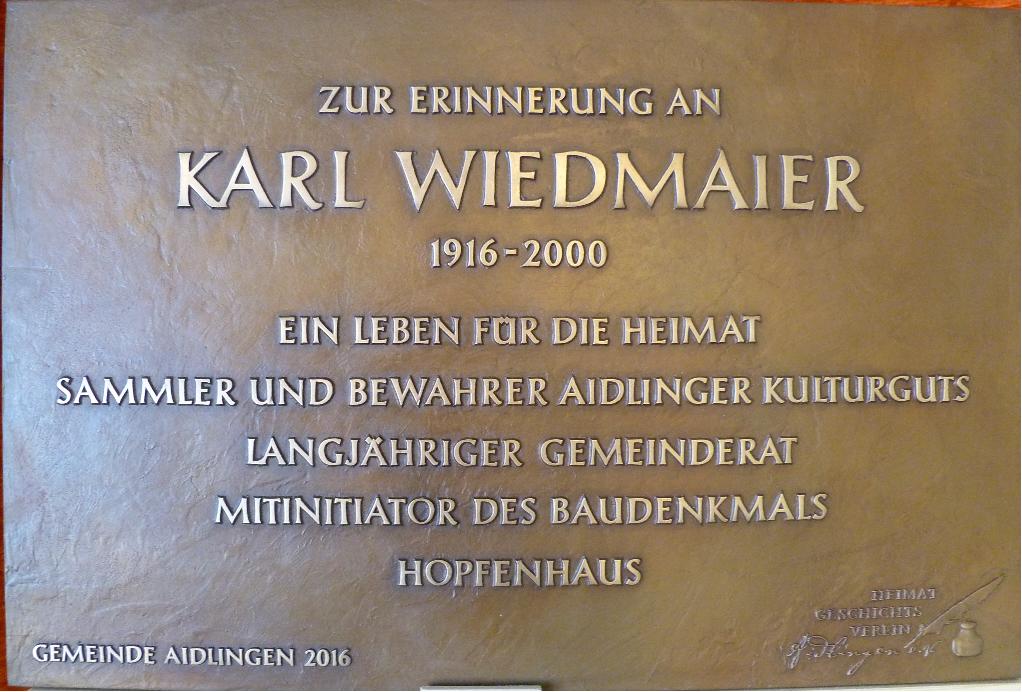 Gedenktafel für Karl Wiedmaier
